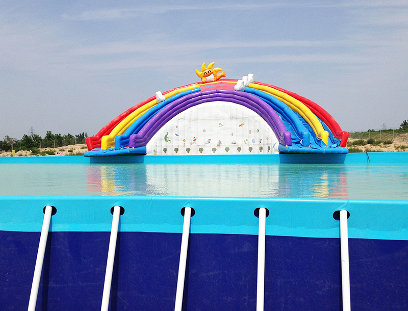 Rainbow-Themed Inflatable Water Playground Slide